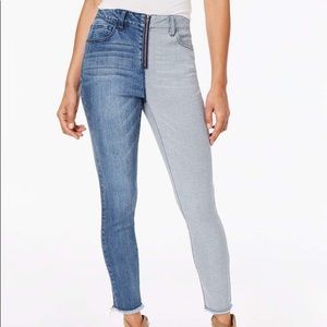two tone ankle skinny jeans